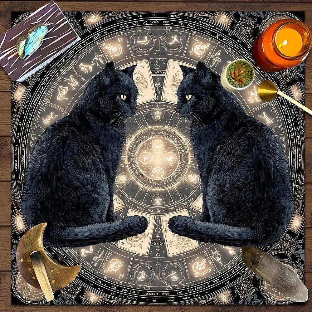 Witchy Black Cat Tarot Table Cloth Wicca Altar Cloth for Reading Divination-MoonChildWorld