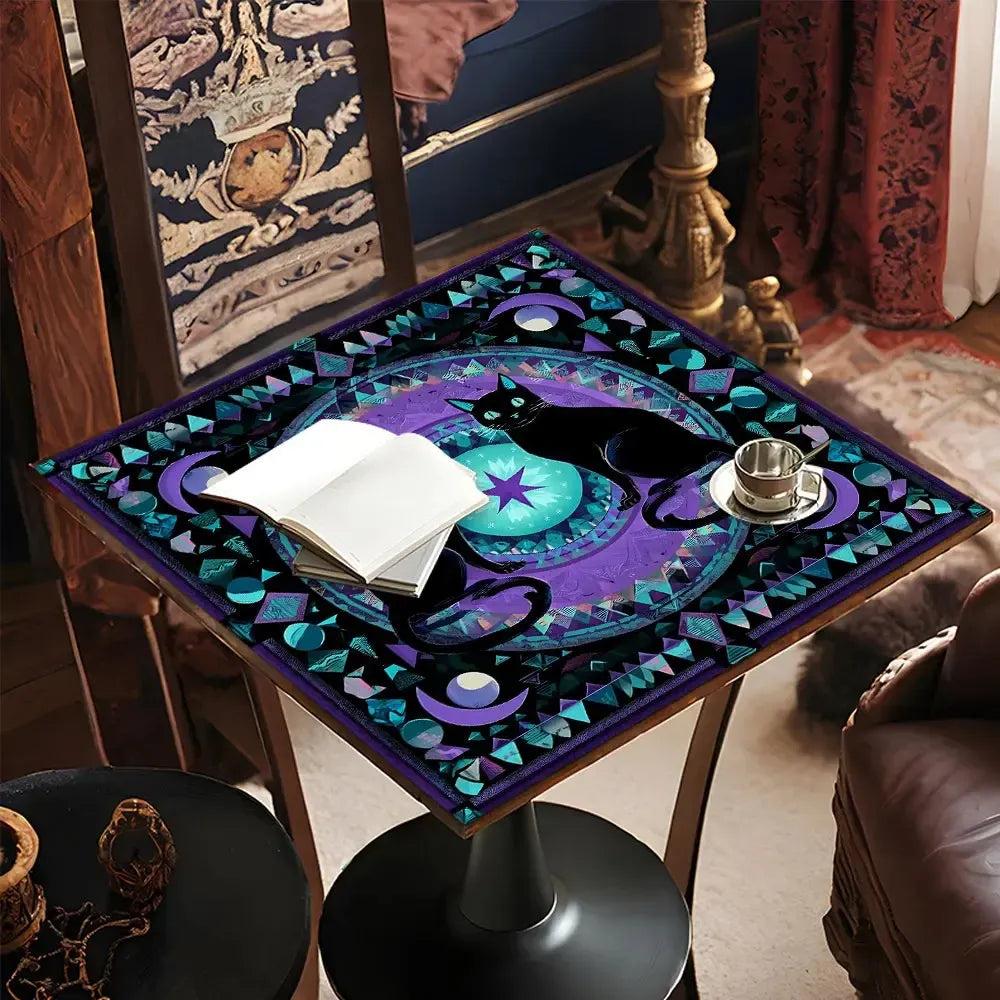 Witchy Black Cat Tarot Table Cloth Wicca Altar Cloth for Reading Divination-MoonChildWorld
