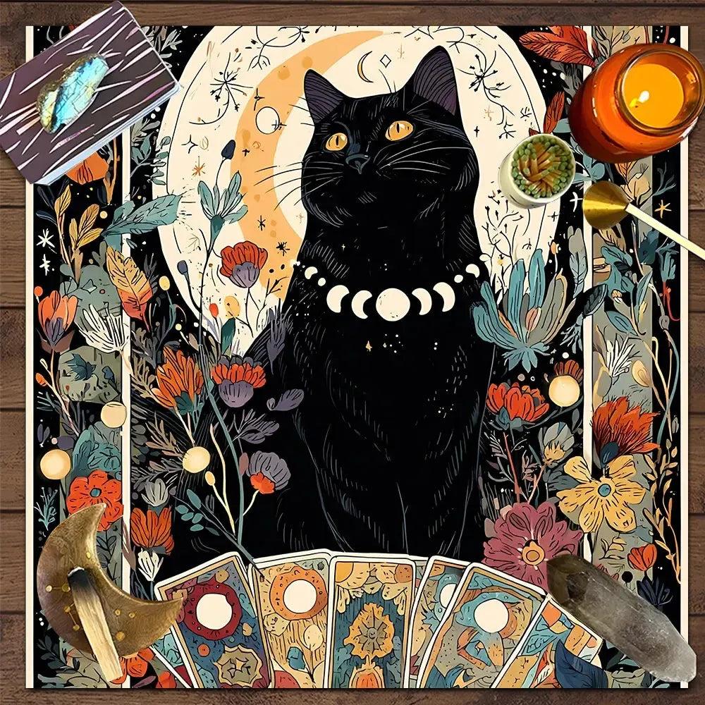 Witchy Black Cat Tarot Table Cloth Wicca Altar Cloth for Reading Divination-MoonChildWorld