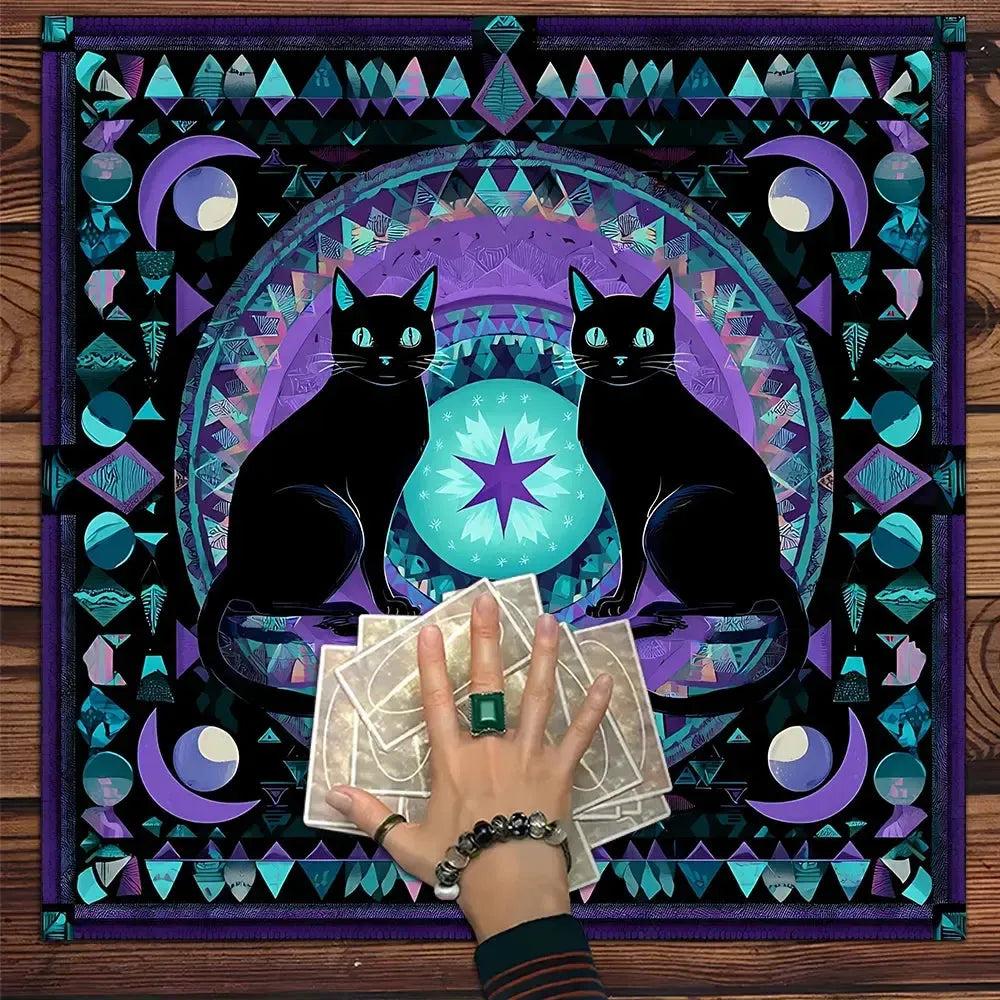 Witchy Black Cat Tarot Table Cloth Wicca Altar Cloth for Reading Divination-MoonChildWorld
