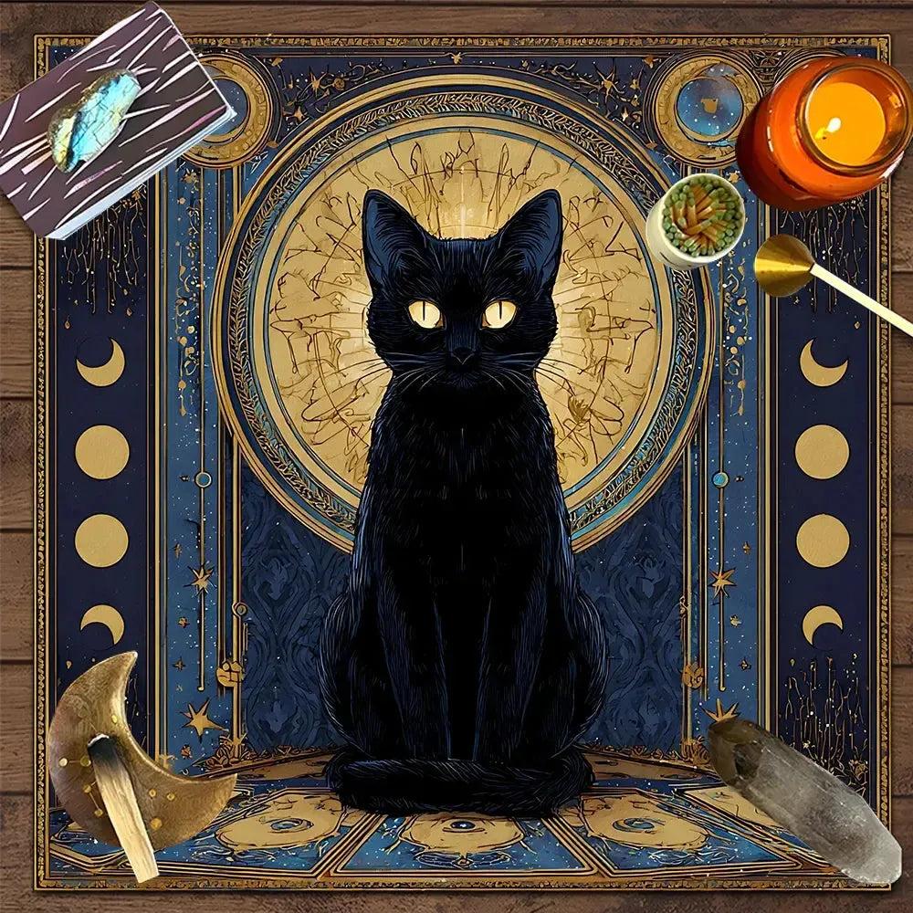 Witchy Black Cat Tarot Table Cloth Wicca Altar Cloth for Reading Divination-MoonChildWorld