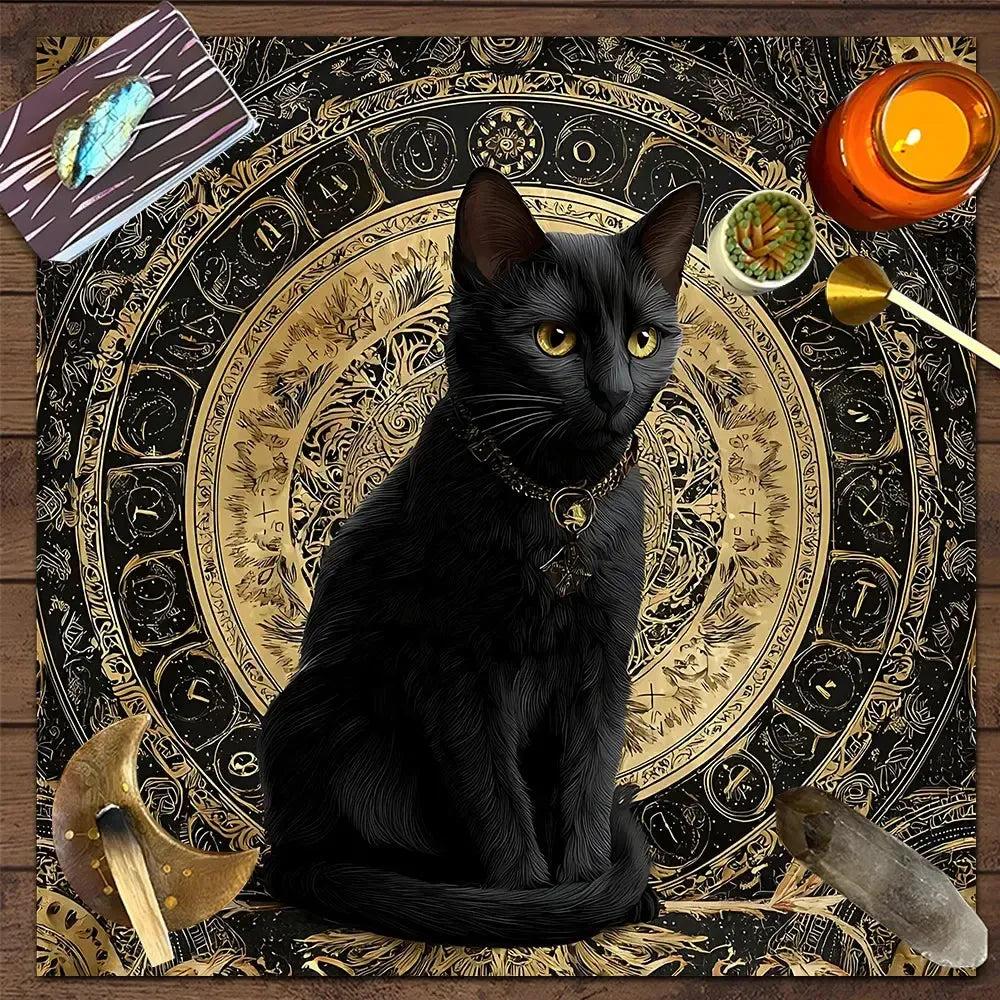 Witchy Black Cat Tarot Table Cloth Wicca Altar Cloth for Reading Divination-MoonChildWorld