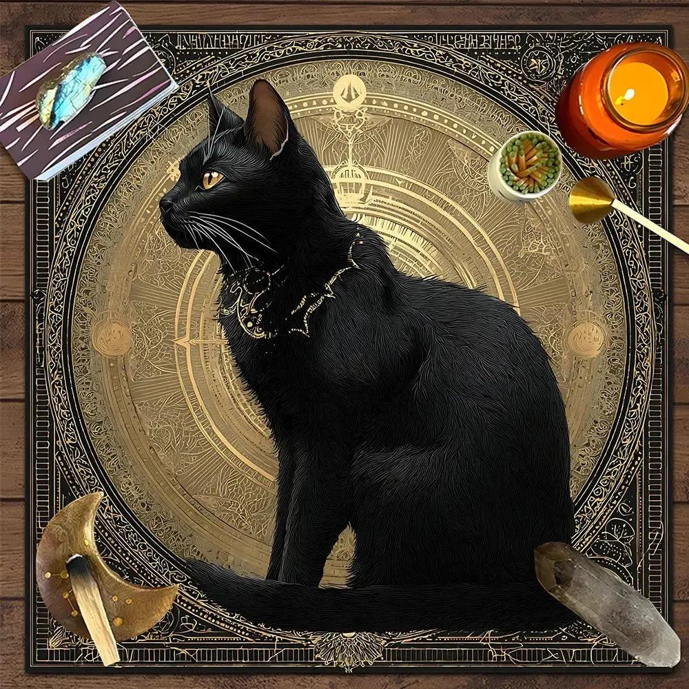 Witchy Black Cat Tarot Table Cloth Wicca Altar Cloth for Reading Divination-MoonChildWorld