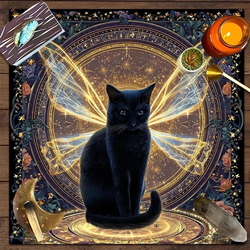 Witchy Black Cat Tarot Table Cloth Wicca Altar Cloth for Reading Divination-MoonChildWorld