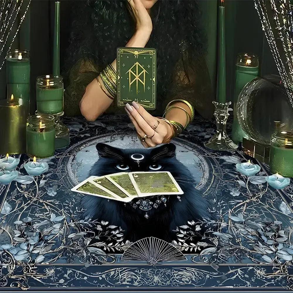 Witchy Black Cat Tarot Table Cloth Wicca Altar Cloth for Reading Divination-MoonChildWorld
