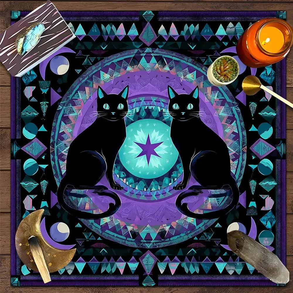 Witchy Black Cat Tarot Table Cloth Wicca Altar Cloth for Reading Divination-MoonChildWorld