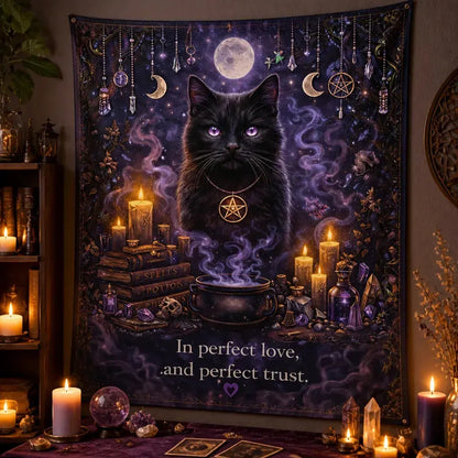 Witchy Black Cat Triple Moon Tapestry – Gothic Wiccan Witchcraft Wall Hanging_mockup_3.webp
