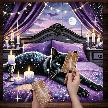Witchy Black Cat Wicca Altar Cloth - Witch Tarot Tablecloth for Reading Divination Pagan Home Decor-MoonChildWorld