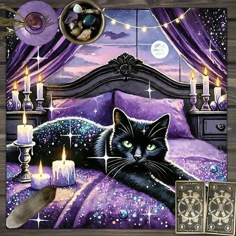 Witchy Black Cat Wicca Altar Cloth - Witch Tarot Tablecloth for Reading Divination Pagan Home Decor-MoonChildWorld