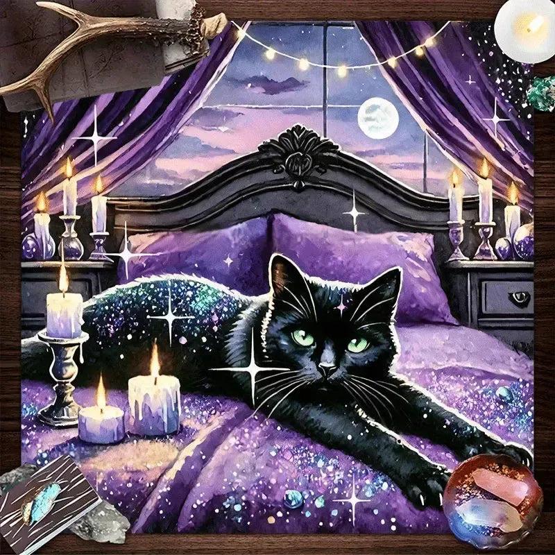 Witchy Black Cat Wicca Altar Cloth - Witch Tarot Tablecloth for Reading Divination Pagan Home Decor-MoonChildWorld