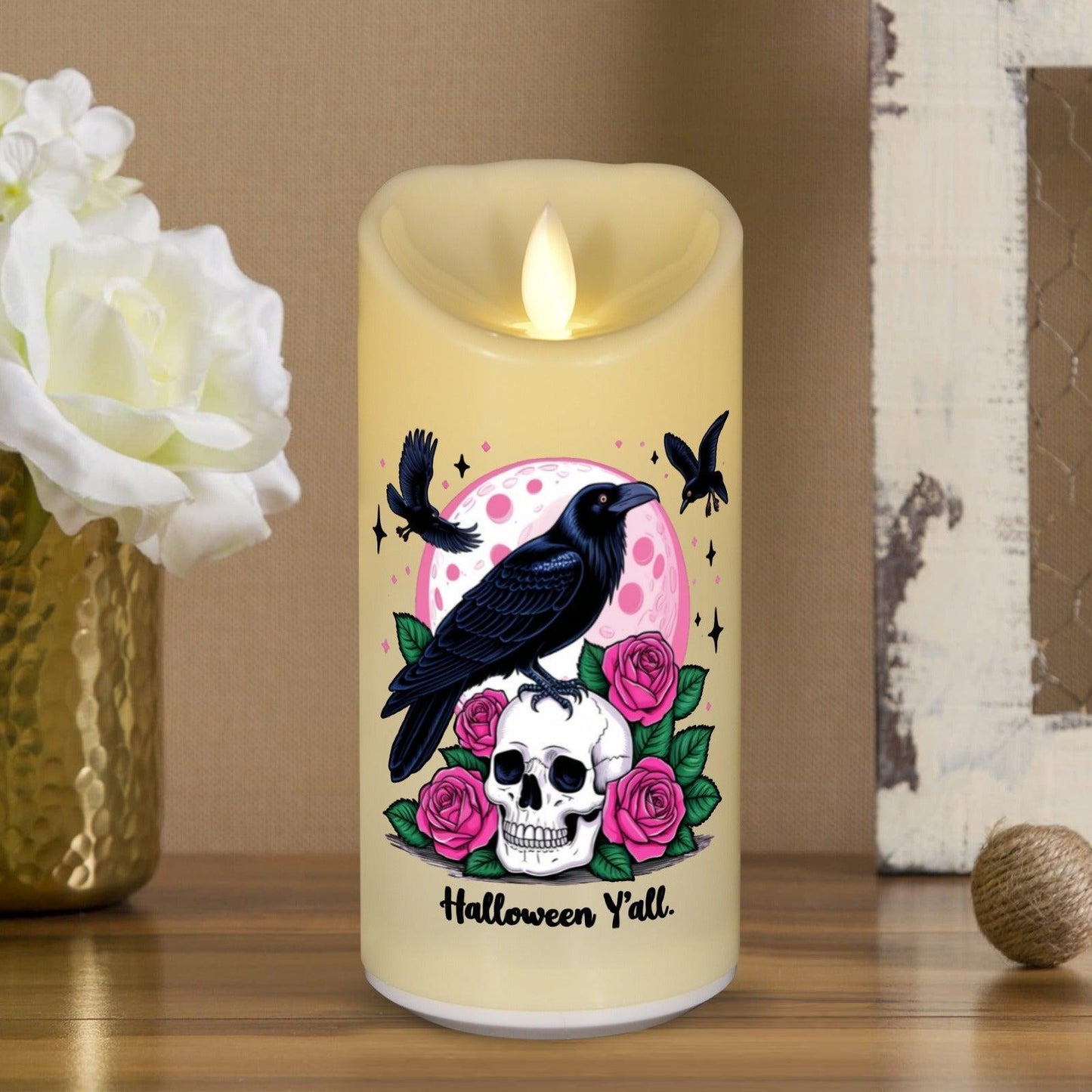 Witchy Black Raven Gothic Halloween Flameless LED Candle-MoonChildWorld