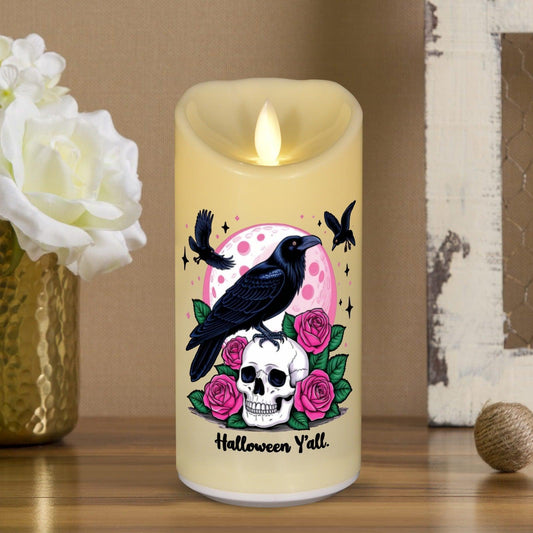 Witchy Black Raven Gothic Halloween Flameless LED Candle-MoonChildWorld
