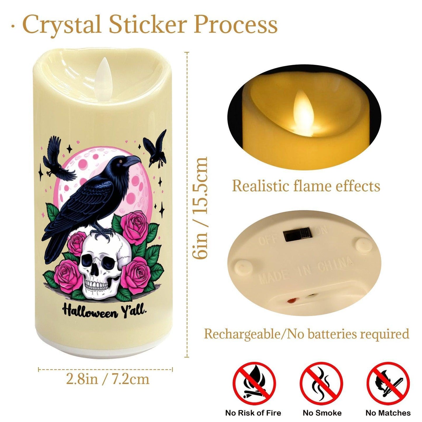 Witchy Black Raven Gothic Halloween Flameless LED Candle-MoonChildWorld