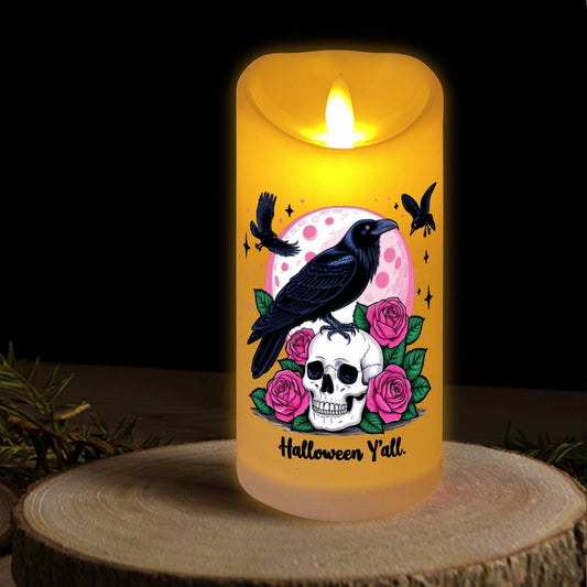 Witchy Black Raven Gothic Halloween Flameless LED Candle-MoonChildWorld