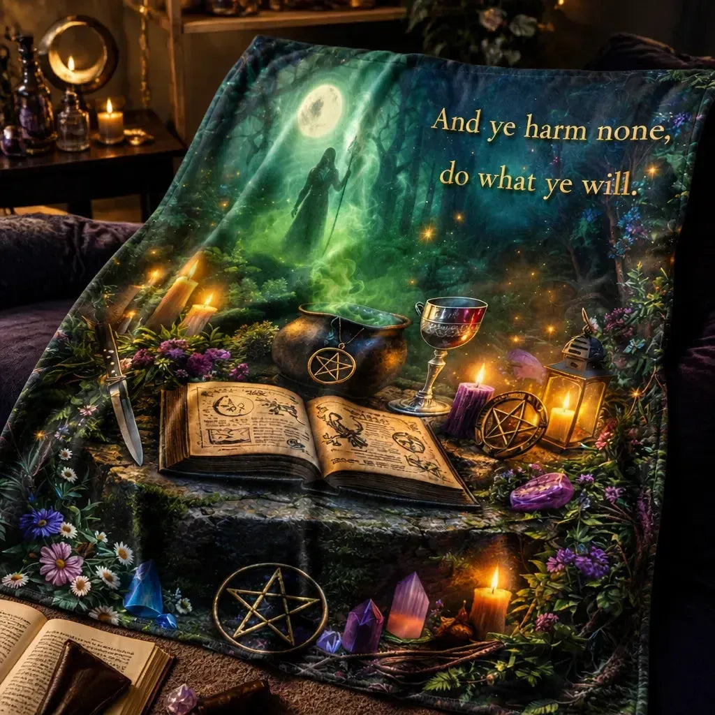 Witchy Blanket with Mystical Symbols - Wicca & Pagan Blanket for Beltane_mockup_3.webp