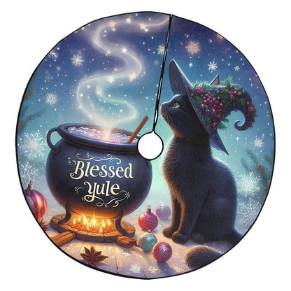 Witchy Cat Christmas Tree Skirt Black Cat Gothic Christmas Tree Skirt-MoonChildWorld