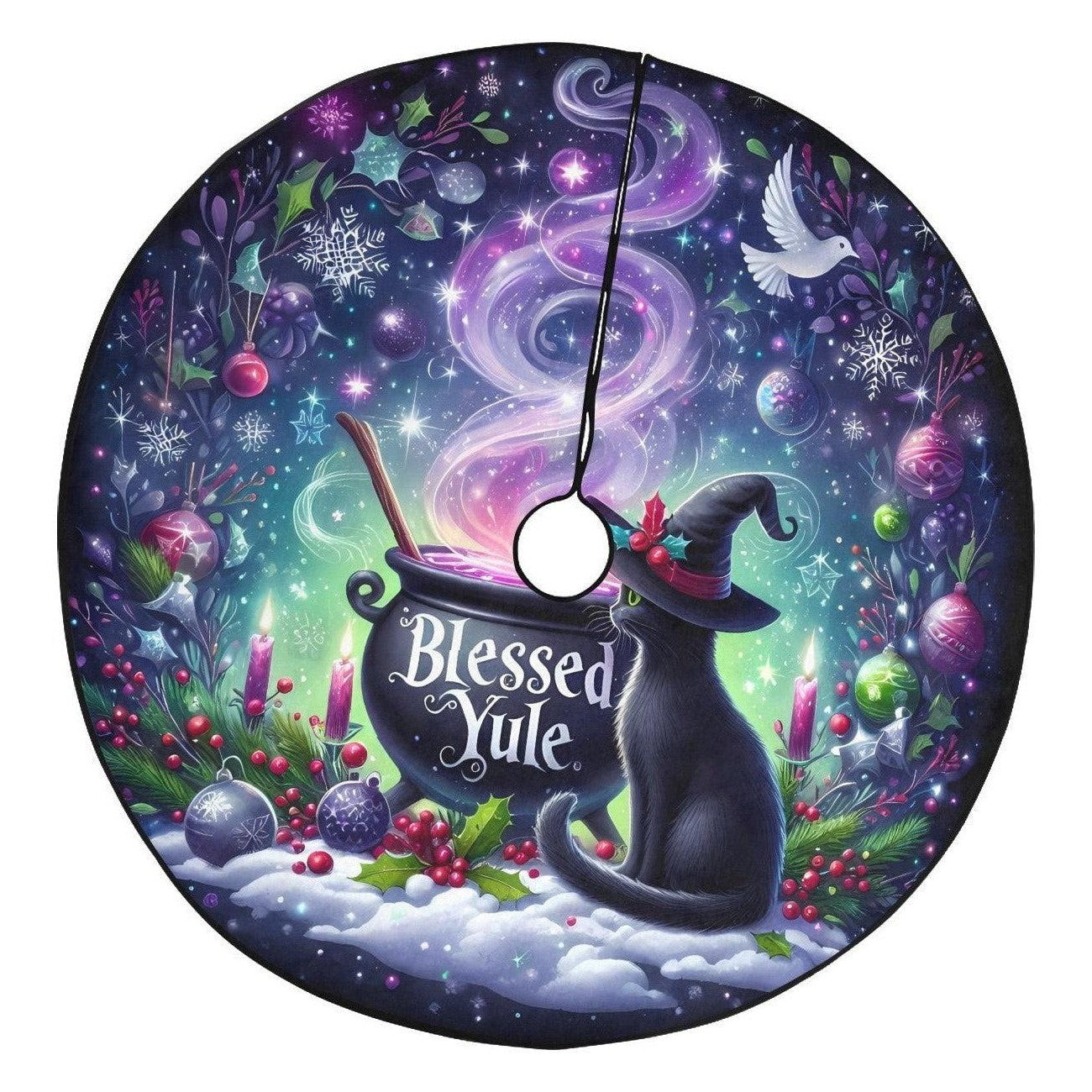 Witchy Cat Christmas Tree Skirt Black Cat Gothic Christmas Tree Skirt-MoonChildWorld