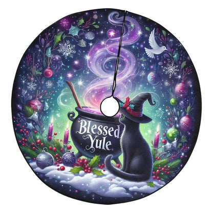 Witchy Cat Christmas Tree Skirt Black Cat Gothic Christmas Tree Skirt-MoonChildWorld