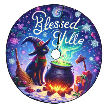 Witchy Cat Christmas Tree Skirt Black Cat Gothic Christmas Tree Skirt-MoonChildWorld
