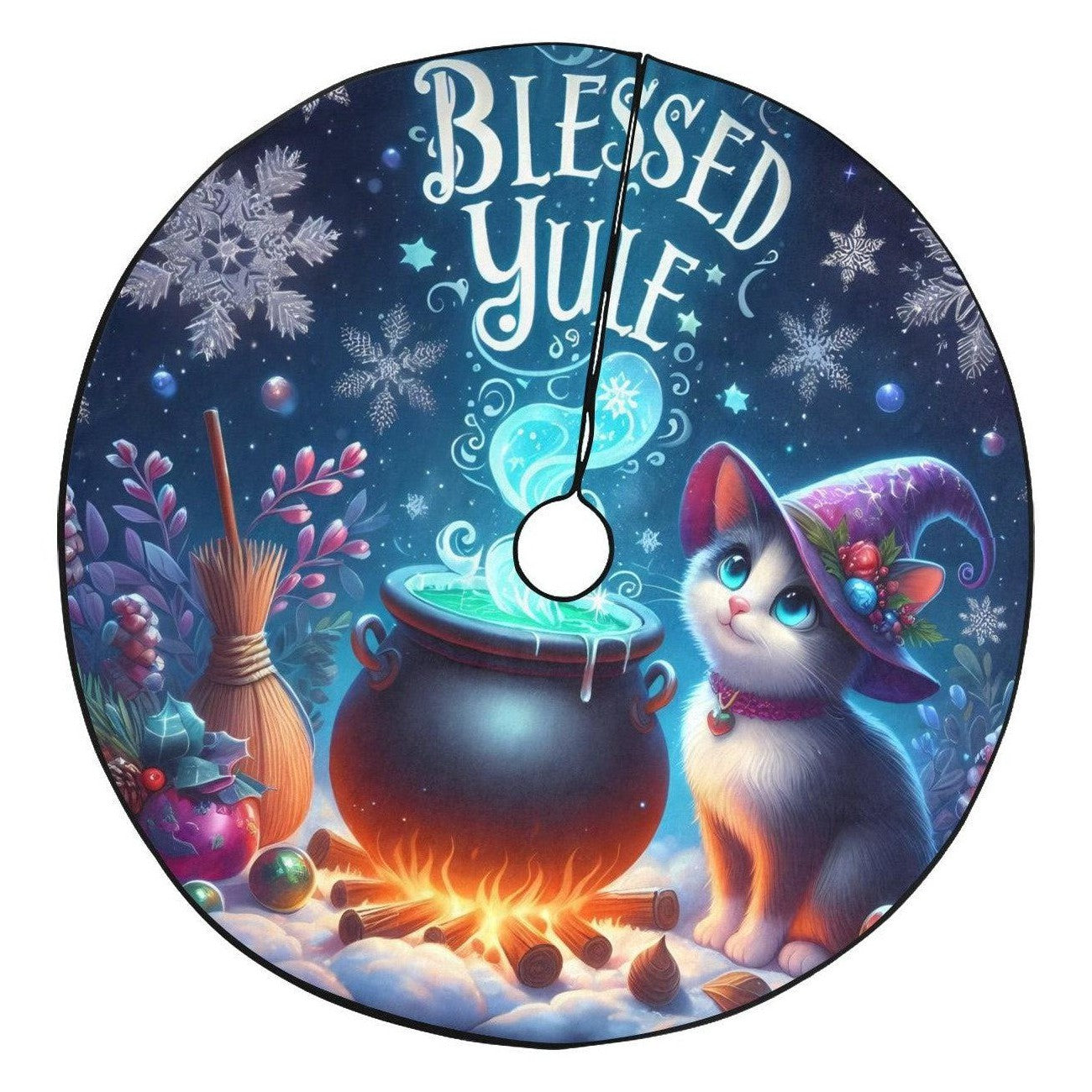 Witchy Cat Christmas Tree Skirt Black Cat Gothic Christmas Tree Skirt-MoonChildWorld
