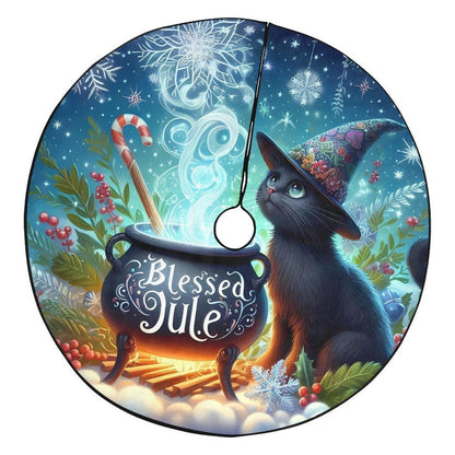 Witchy Cat Christmas Tree Skirt Black Cat Gothic Christmas Tree Skirt-MoonChildWorld