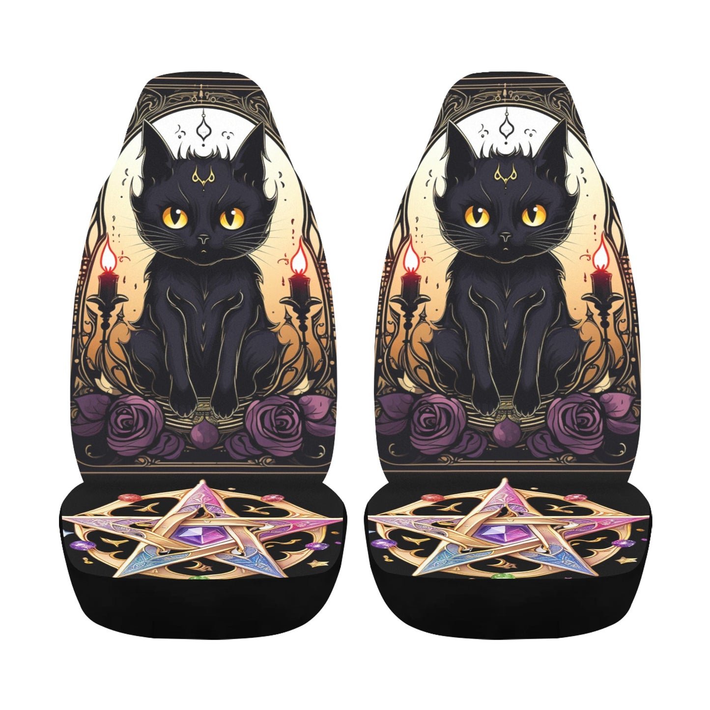 Witchy Cat Pentacle Witchcraft Car Seat Covers-MoonChildWorld