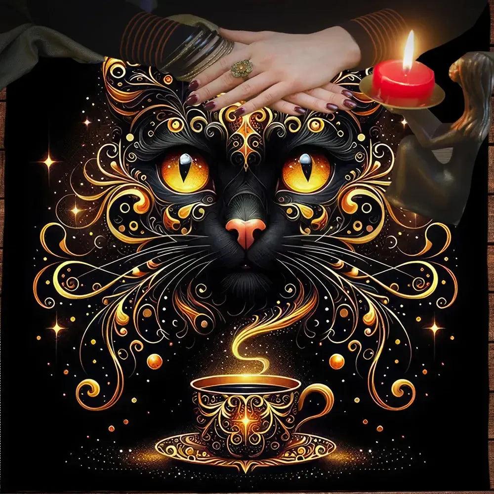 Witchy Cat Tarot Tablecloth Wicca Altar Cloth Witchcraft Divination Tarot Table Cloth-MoonChildWorld