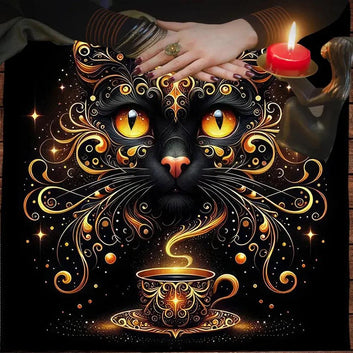 Witchy Cat Tarot Tablecloth Wicca Altar Cloth Witchcraft Divination Tarot Table Cloth-MoonChildWorld