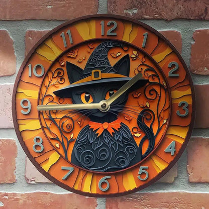 Witchy Cat Wall Clock Black Cat Clock for Halloween Decor-MoonChildWorld