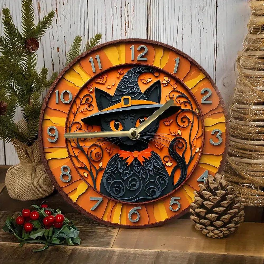Witchy Cat Wall Clock Black Cat Clock for Halloween Decor-MoonChildWorld