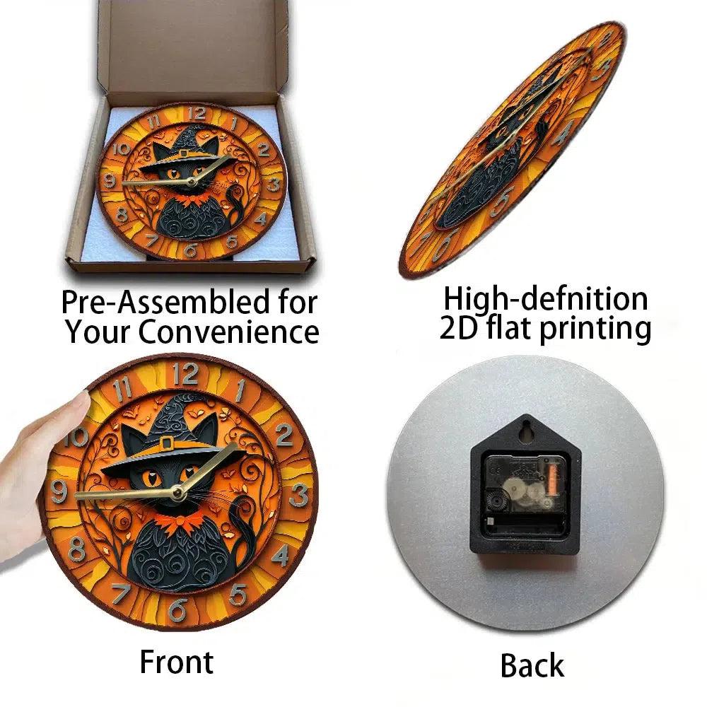 Witchy Cat Wall Clock Black Cat Clock for Halloween Decor-MoonChildWorld