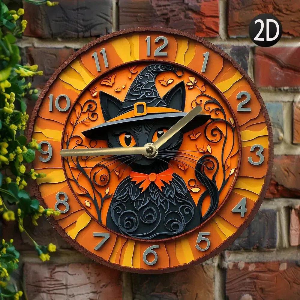 Witchy Cat Wall Clock Black Cat Clock for Halloween Decor-MoonChildWorld