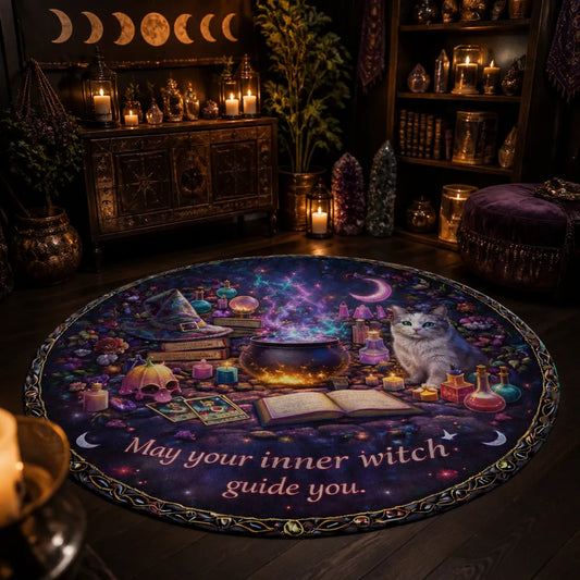 Witchy Cauldron Spooky Cat Round Rug Wiccan Pagan Carpet Halloween Home Decor_mockup_1.webp