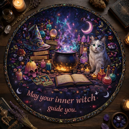 Witchy Cauldron Spooky Cat Round Rug Wiccan Pagan Carpet Halloween Home Decor_mockup_2.webp