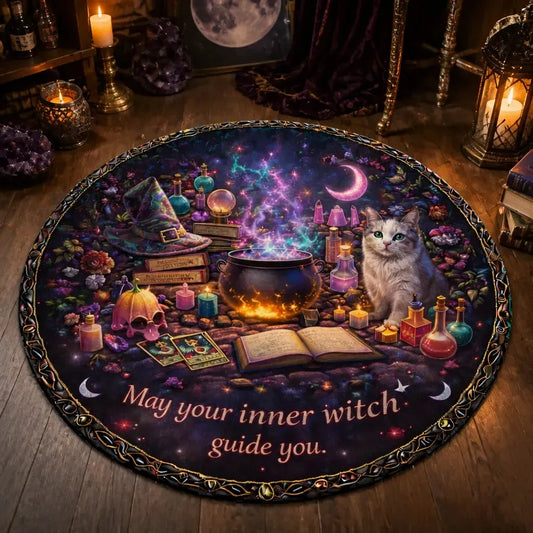 Witchy Cauldron Spooky Cat Round Rug Wiccan Pagan Carpet Halloween Home Decor_mockup_3.webp