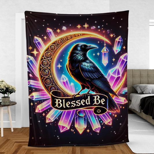 Witchy Crow Black Raven Blanket Blessed Be Wiccan Home Decor