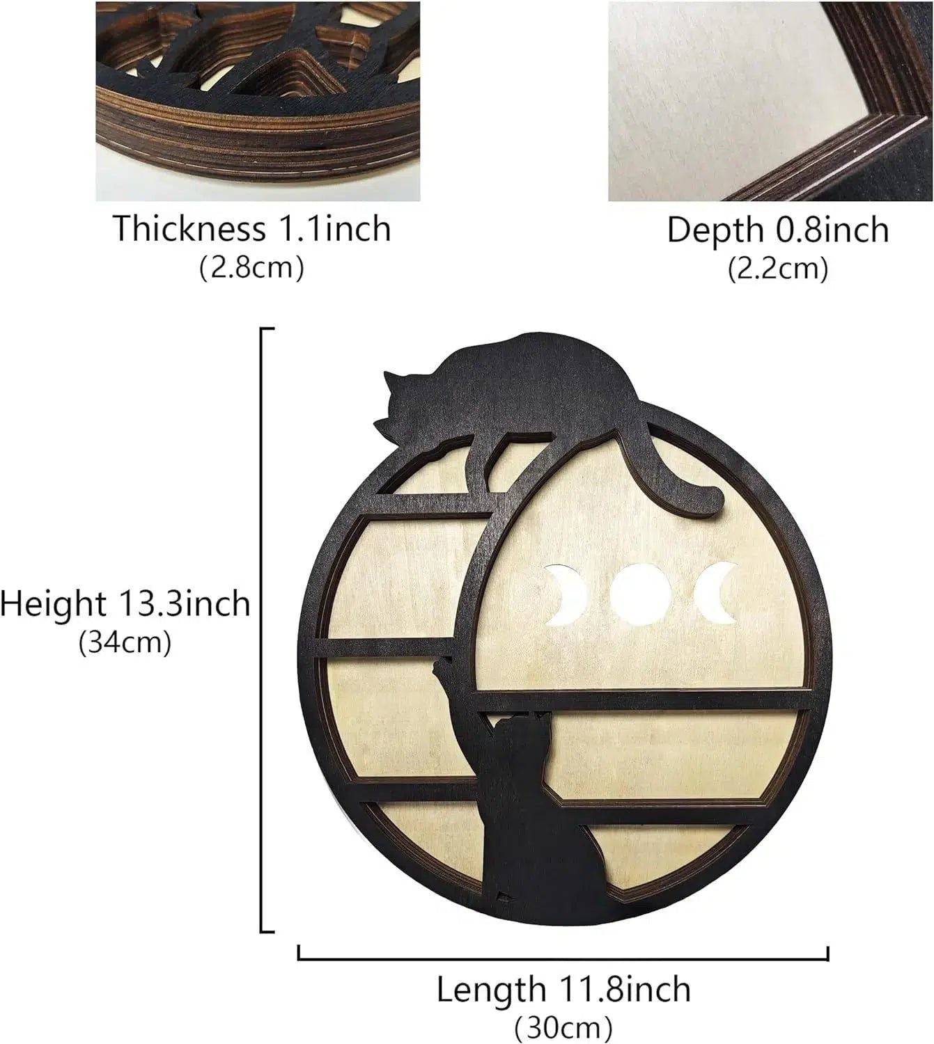 Witchy Display Stand Black Cat Moon Wooden Shelf-MoonChildWorld