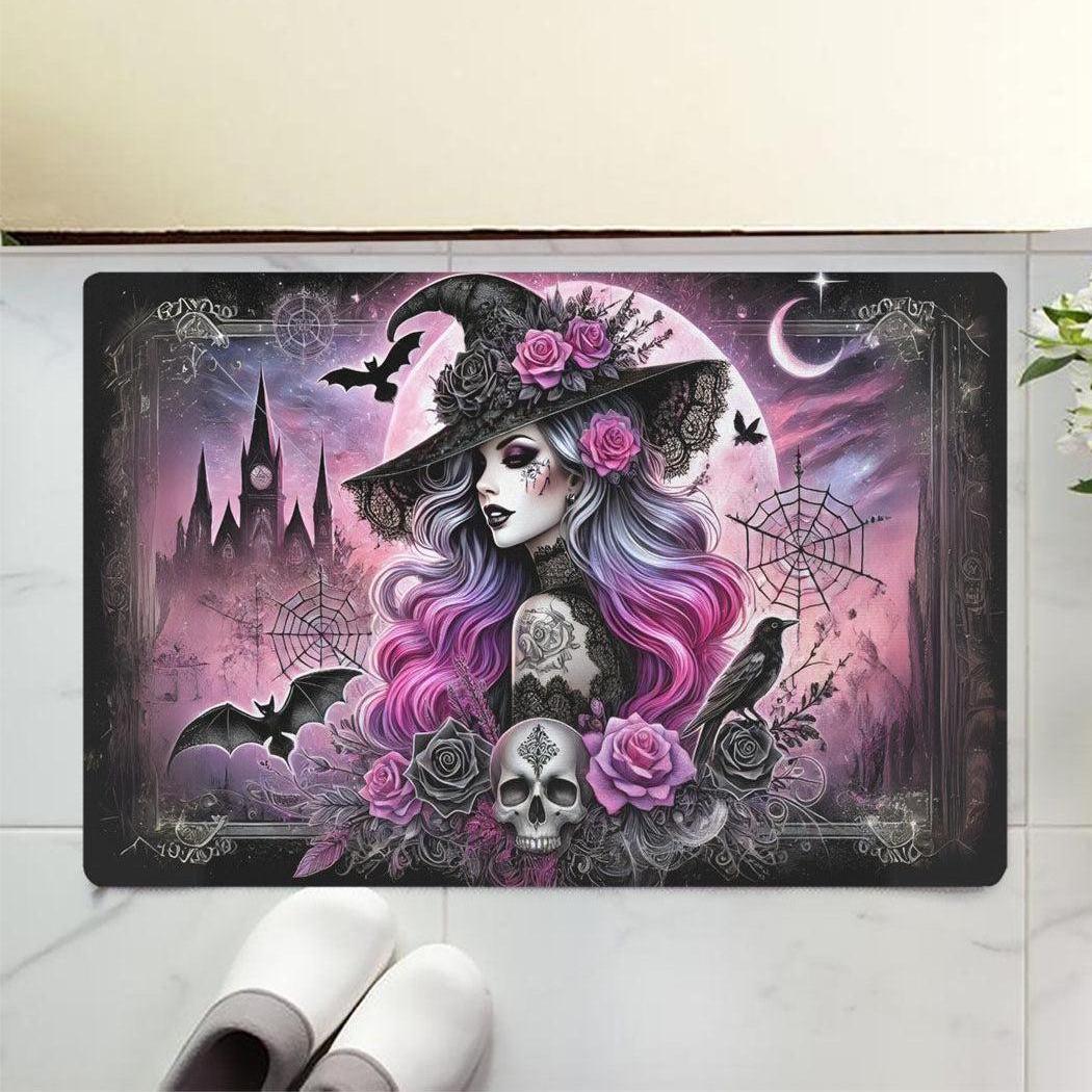Witchy Doormat Gothic Skull Witch Doormat for Halloween-MoonChildWorld