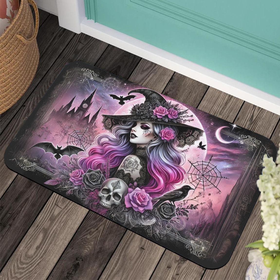 Witchy Doormat Gothic Skull Witch Doormat for Halloween-MoonChildWorld