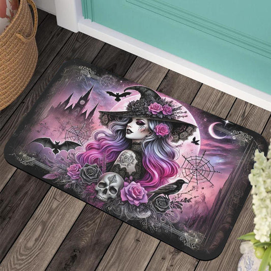 Witchy Doormat Gothic Skull Witch Doormat for Halloween-MoonChildWorld