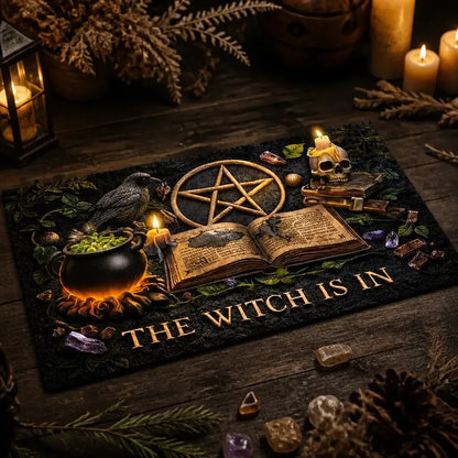 Witchy Doormat with Raven, Pentacle, Skull – Spooky Halloween Welcome Mat for Gothic Porch_mockup_2.webp