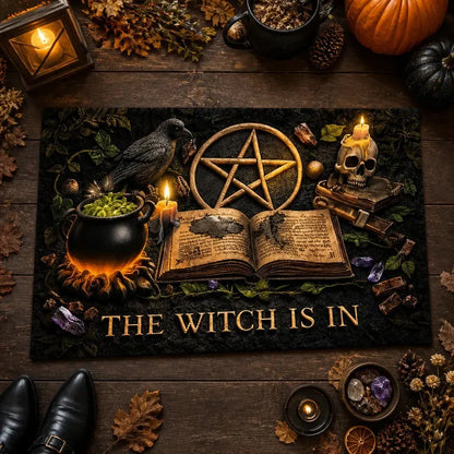 Witchy Doormat with Raven, Pentacle, Skull – Spooky Halloween Welcome Mat for Gothic Porch_mockup_3.webp