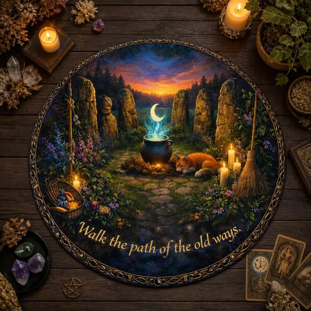 Witchy Forest Round Rug Mystic Fox Pagan Carpet Wiccan Home Decor_mockup_2.webp