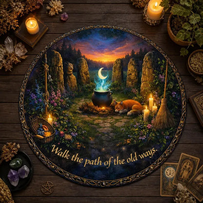 Witchy Forest Round Rug Mystic Fox Pagan Carpet Wiccan Home Decor_mockup_2.webp