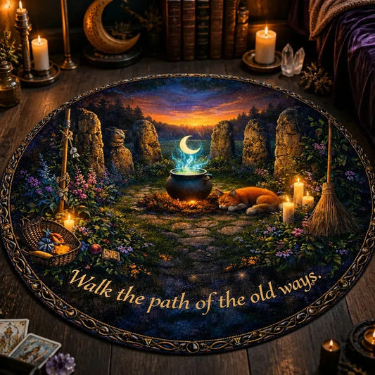 Witchy Forest Round Rug Mystic Fox Pagan Carpet Wiccan Home Decor_mockup_3.webp