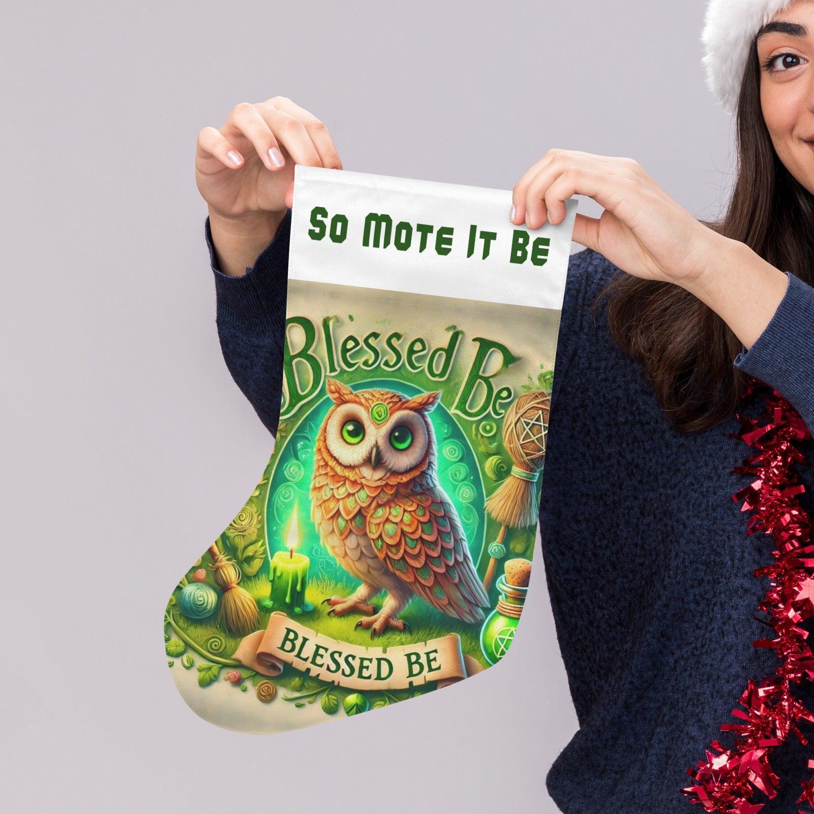 Witchy Green Owl Wicca Christmas Stocking for Yule Decorations-MoonChildWorld