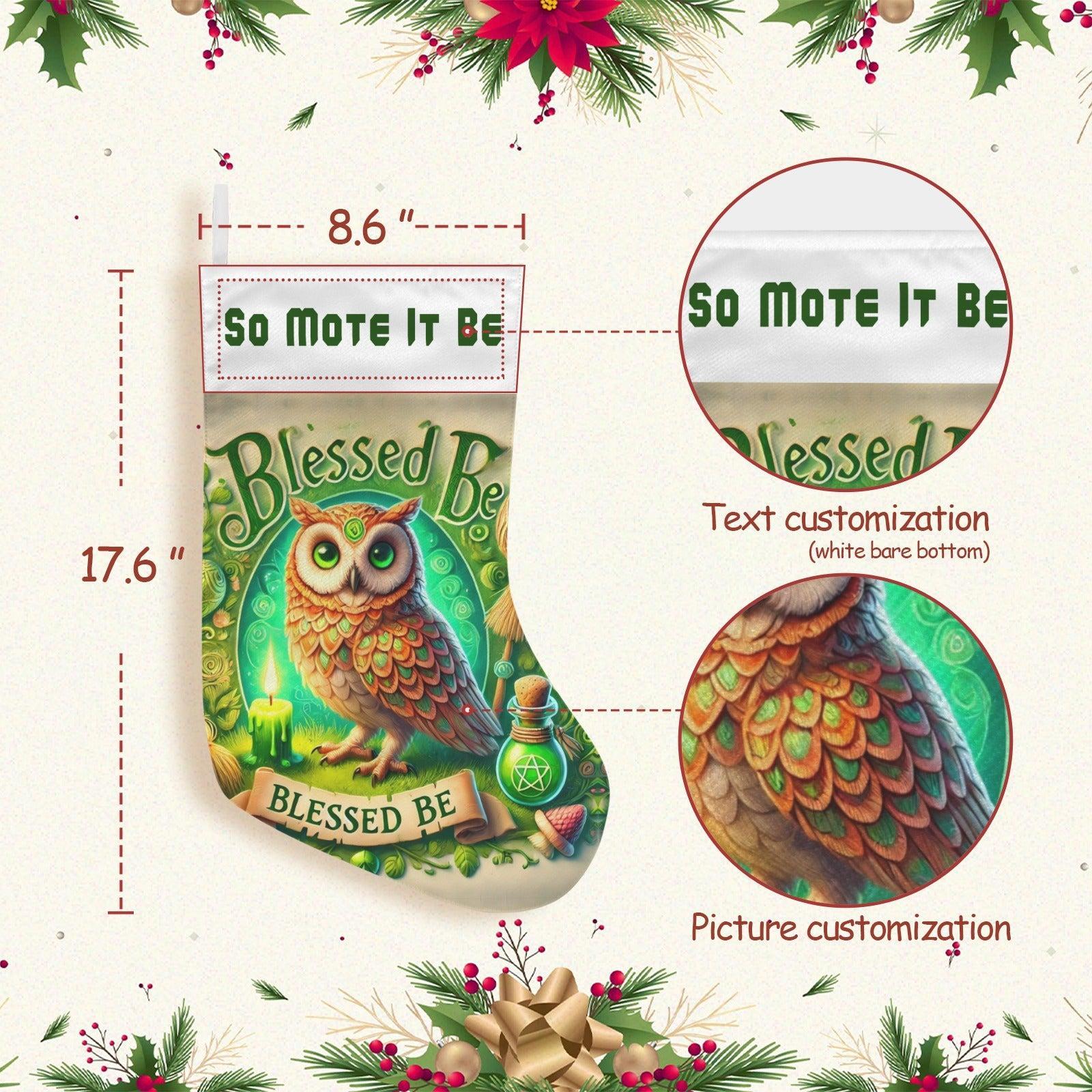 Witchy Green Owl Wicca Christmas Stocking for Yule Decorations-MoonChildWorld