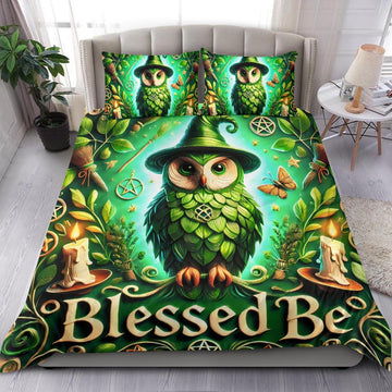 Witchy Green Owl Wiccan Bedding Set for St. Patrick's Day Decor-MoonChildWorld