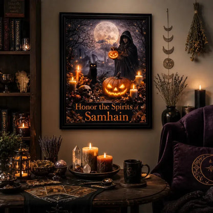 Witchy Halloween Wall Art - Black Framed Gothic Witch Canvas for Wicca Samhain Decor_mockup_1.webp