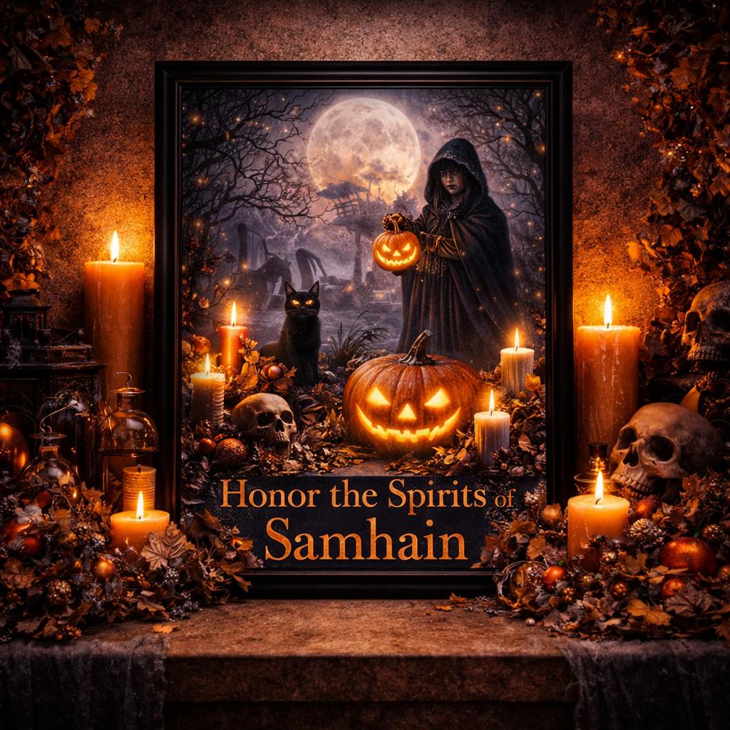 Witchy Halloween Wall Art - Black Framed Gothic Witch Canvas for Wicca Samhain Decor-MoonChildWorld